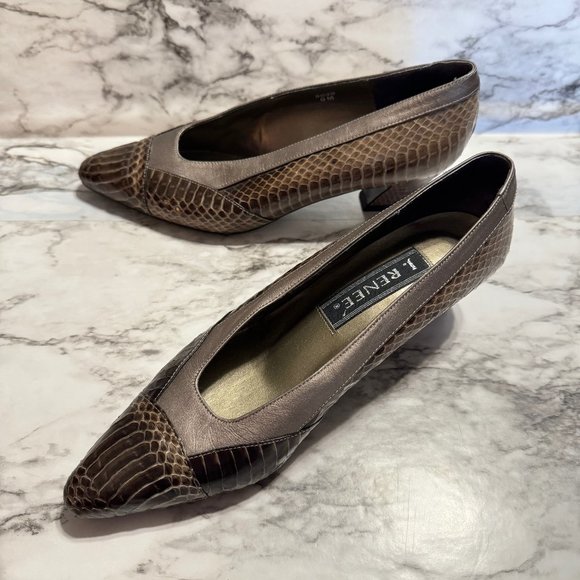 🎉😀CLEARANCE SALE!😀🎉J. RENEE Bronze Metallic Leather and Genuine Python Pumps 8M - Picture 1 of 7